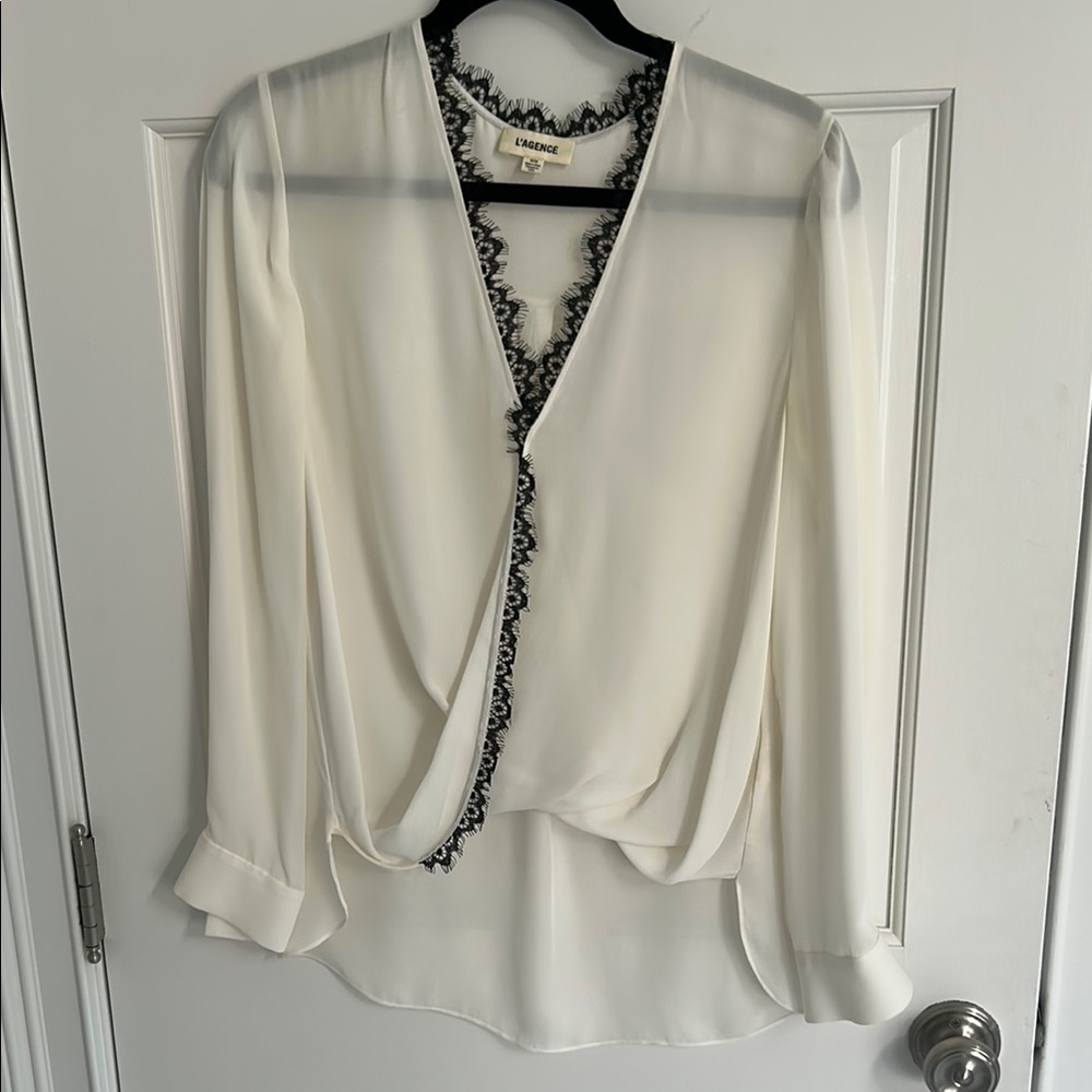 Cream Lace-Trimmed Blouse by L'Agence size M
